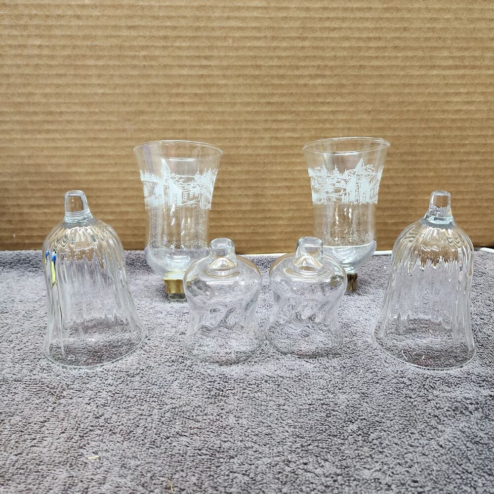 3 sets of 2 Glass votive candle holders 1 set winter scene 2 sets clear glass U